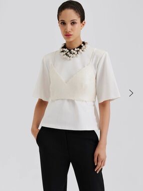 By Malina ivory white sequins cropped tank Coctail party top NWT